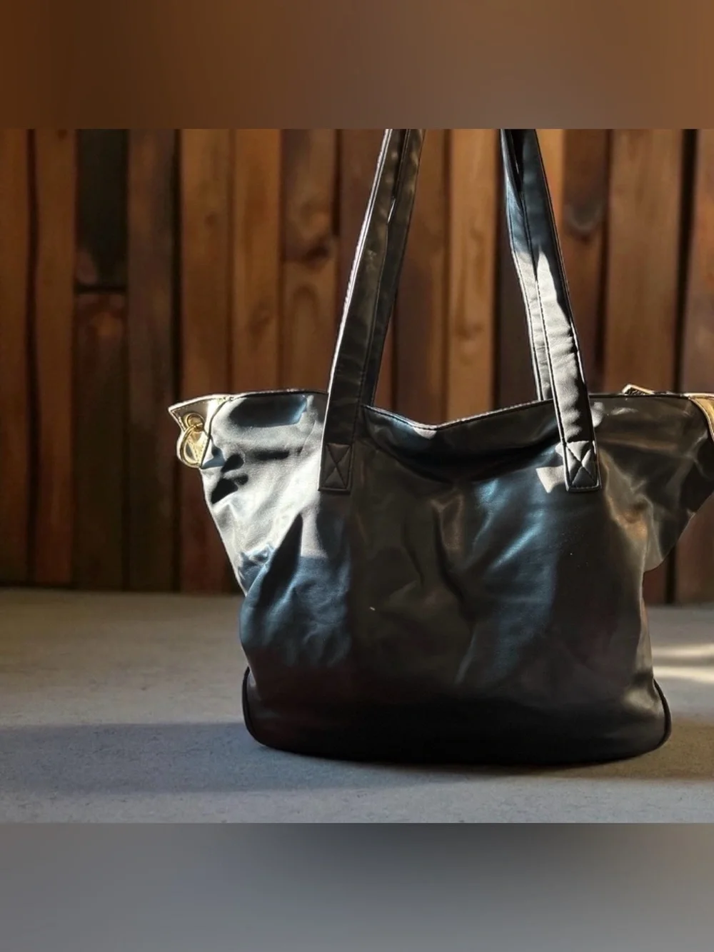 Versace Perfumes Black Tote with Gold Plaque